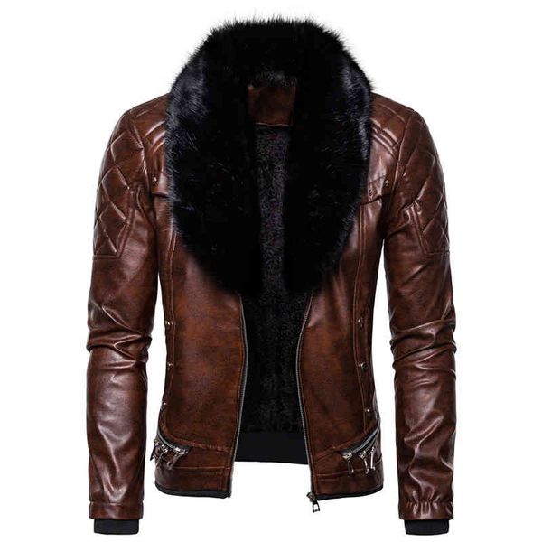 

men's leather et, veet warm coat, tight fitting, punk, windproof, motorcycle, winter, Black