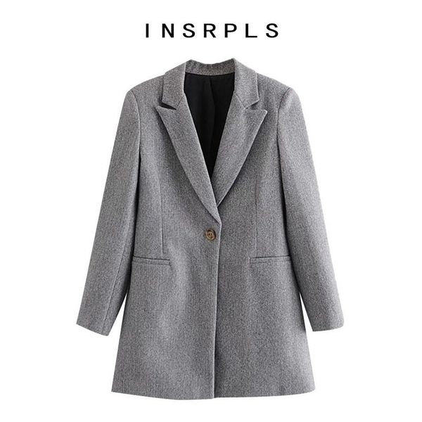 

women's wool & blends insrpls women fashion office wear single button woolen coat vintage long sleeve pockets female outerwear chic ove, Black