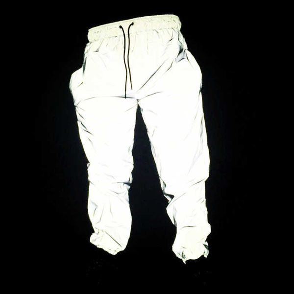 

reflective cargo pant glowing long causal jogger glossy streetwear harem pants high waist trousers loose sweatpants 210531, Black;white