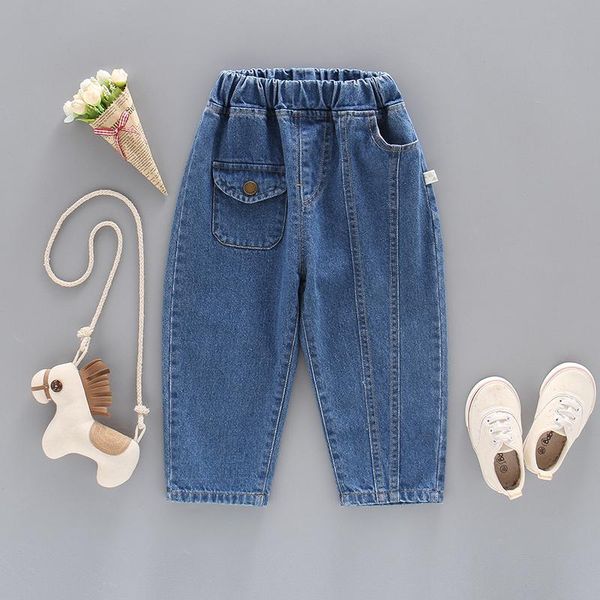 

jeans boys cowboy pants splice children's clothes baby jean toddler autumn winter kids thick long pant with pocket trend, Blue