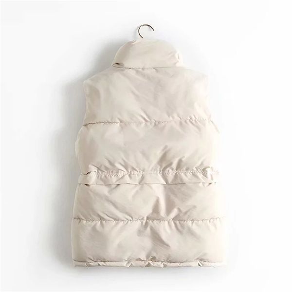 

autumn winter solid loose drawstring stand collar long vest jacket cotton padded womens windproof warm waistcoat, Black;white