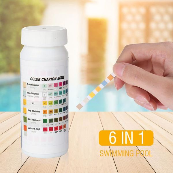 

meters 6-in-1 swimming pool ph test paper residual chlorine value alkalinity hardness strip tester cleaner accessories