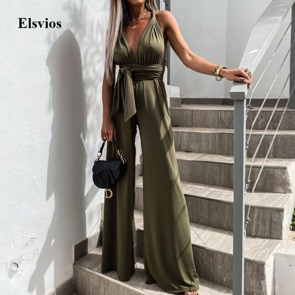

women's jumpsuits & rompers 2021 deep v neck solid club jumpsuit summer sleeveless backless women romper casual fashion banda, Black;white