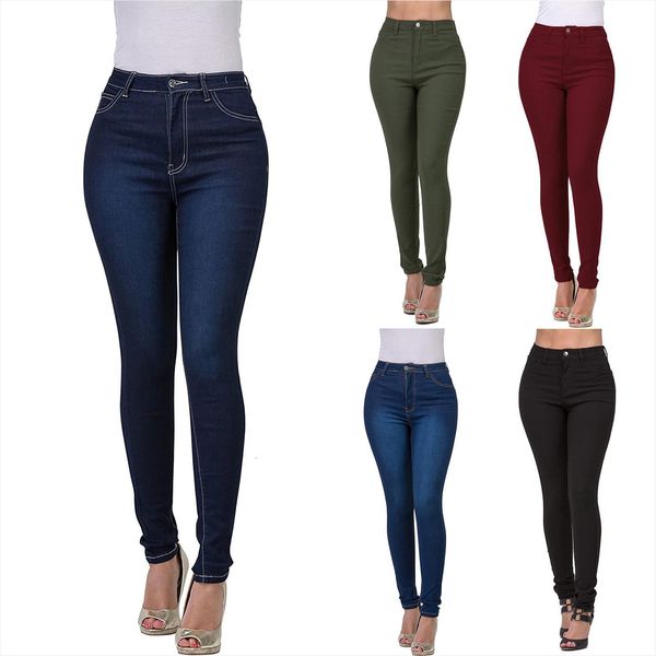

jeans high waist stretch womens capris skinny denim solid retro washed elastic slim pencil trousers pantalones de mujer, Black;white