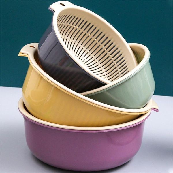 

storage baskets double-layer drain basket kitchen washing fruit and vegetable hollow basin high quility environmenplastic