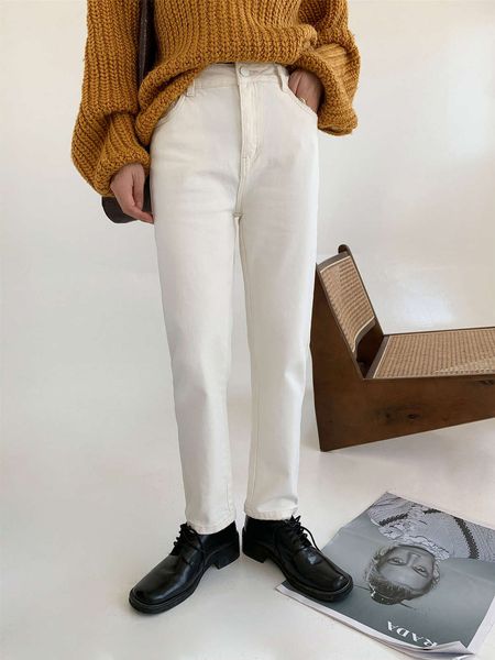 

women's jeans yang lotus uus straight loose drape high waist long pants s0440616 00uy, Blue