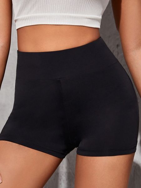 

petite wide waistband solid biker shorts 12wh#, Black