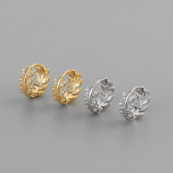 

hoop & huggie temperament fashion 925 silver round leaf inlaid zircon earrings cold wind wild niche ladies exquisite birthday gift, Golden;silver