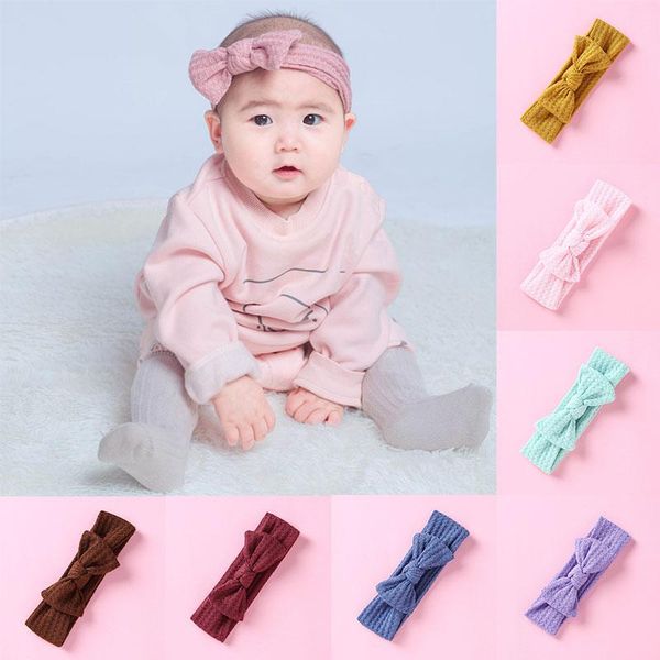 

hair accessories soft kids solid color elastic band baby headband infant big bow hairband girls knitted headwrap turban, Slivery;white