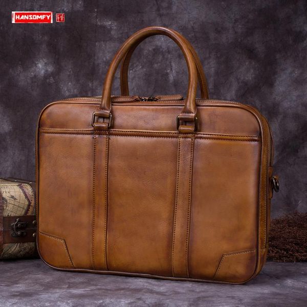 

briefcases retro lapbag 2021 men's handbags genuine leather business briefcase male shoulder messenger bags men large capacity