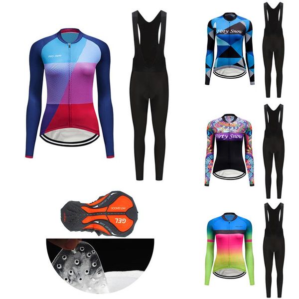 

autumn long sleeve women cycling clothing bib gel uniform 2021 road bike jersey set mtb kit female dress clothes suit racing sets, Black;blue