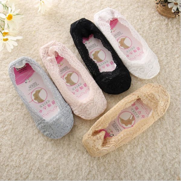 

& hosiery summer women girl silica gel lace boat socks invisible cotton sole non-slip antiskid slippers anti-slip sock 1pair=2pcs ws74, Black;white