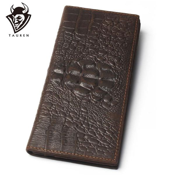 

wallets mens crocodile vertebra wallet crazy horse 100% genuine leather purse grade soft long coin for men, Red;black