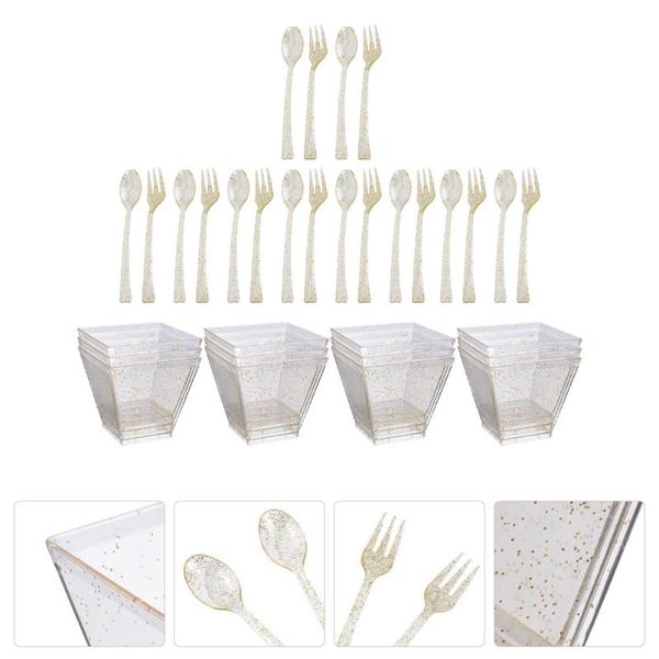 

disposable cups & straws 1set dessert cup spook fork party serving flatware golden