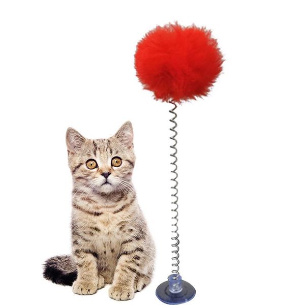 

cat toys creative 1pcs teaser toy plush spring wand kitten ball with sucker bell pet supplies accessories for