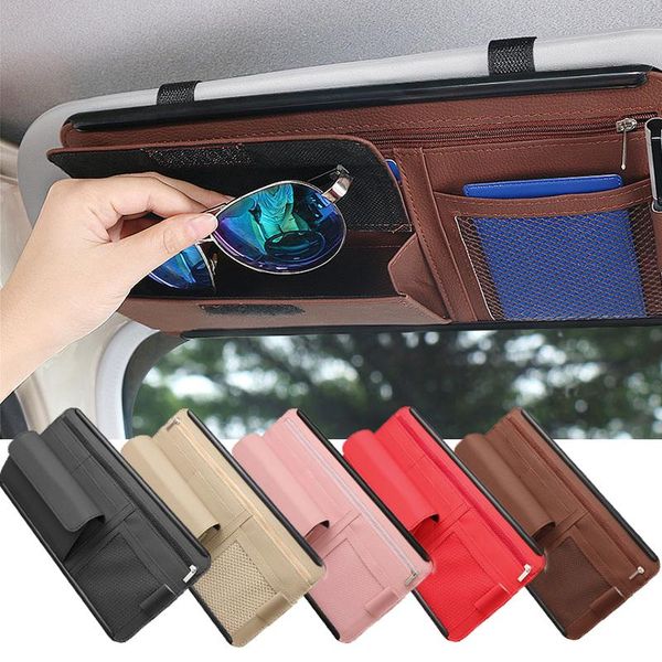 

car organizer interior sun visor storage bag auto sunshade plate universal cards sunglasses support leather pocket accessories