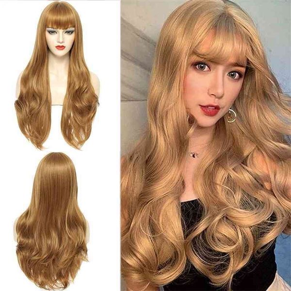 

golden high temperature silk big women's full head long wave tail, Black