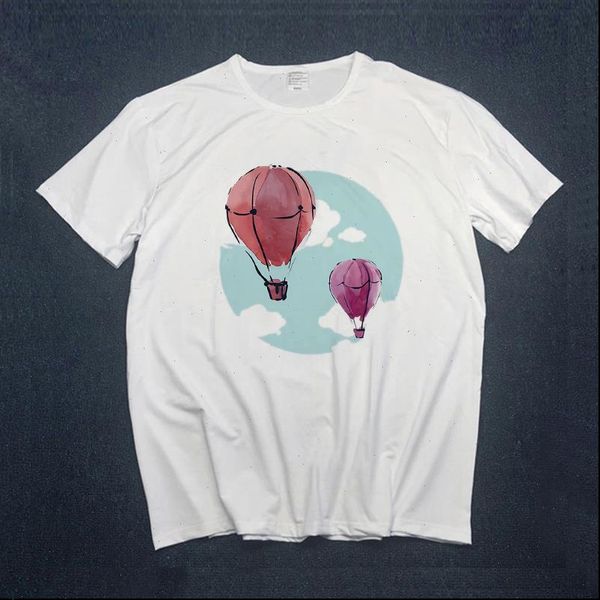 

short sleeve casual women t shirt round neck balloon print fashion aesthetics graphic tees vogue, White