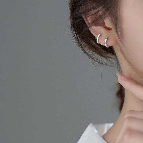 

hoop & huggie real. 925 sterling silver fine jewelry micro pave cz piercing half circle ear earrings loop c-g9420, Golden;silver