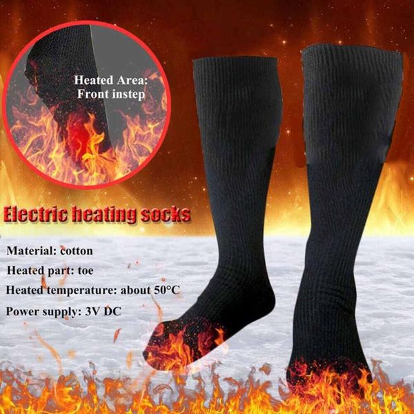 

sports socks electric heated battery powered thermal cotton winter cold weather foot warmer for hiking hunting ice fishing, Black