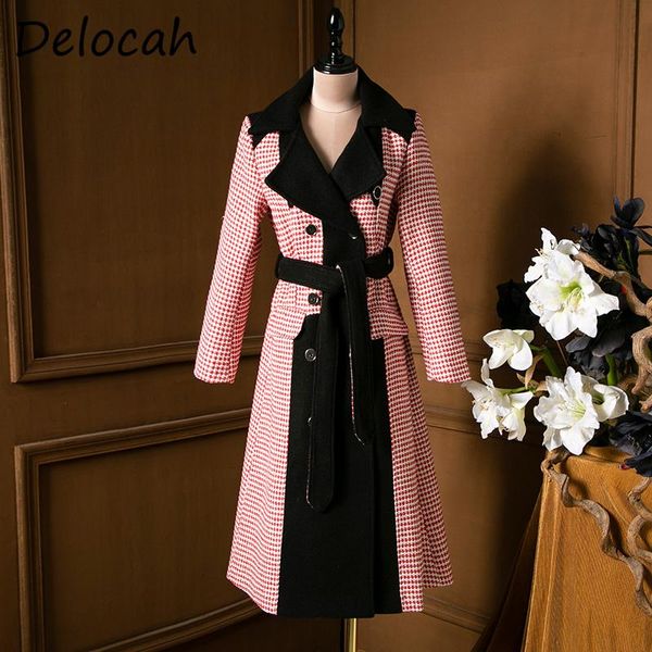 

delocah women autumn fashion designerÂ trench coats long sleeve bow sashes double breasted elegant bodycon ladies warm 2021 women's tren, Tan;black
