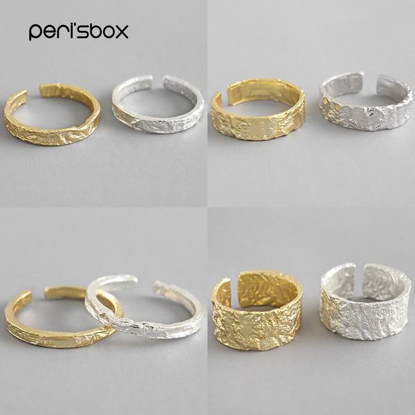 

cluster rings peri'sbox 925 sterling silver crumpled tin foil texture ring wide and thin irregular minimalist for women adjustable, Golden;silver