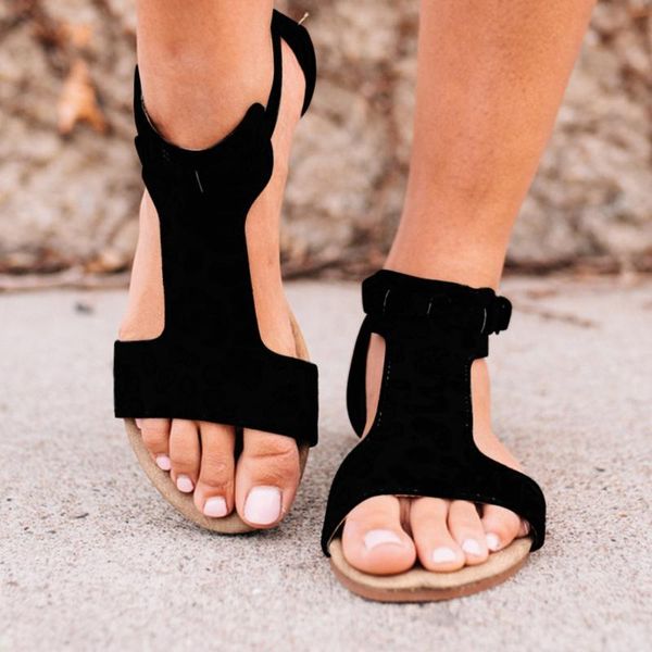 

fashion open toe sandals for women summer casual flat non-slip beach shoes thong buckle #3, Black