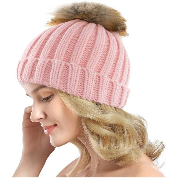 

beanie/skull caps 2021 fashion women knit slouchy twists knitting beanie chunky baggy hat with faux pompom winter soft warm ski female cap, Blue;gray