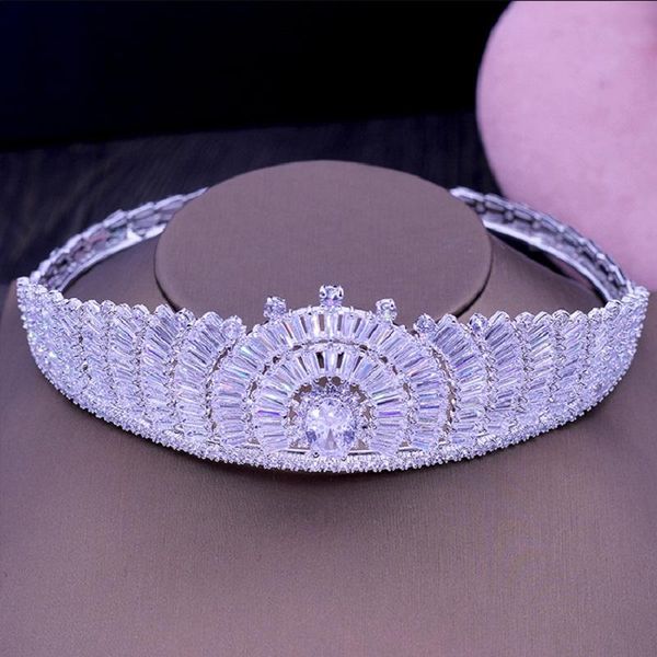 

hair clips & barrettes luxury bridal cubic zircon tiaras crowns princess queen pageant prom tiara headband beauty wedding accessorie h-0, Golden;silver
