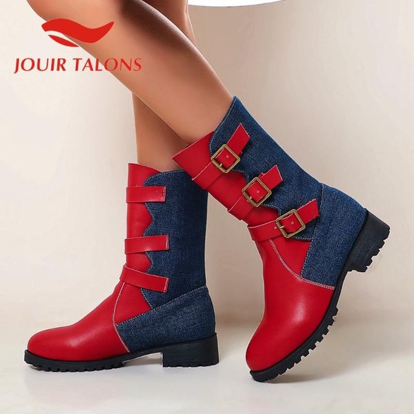 

boots jouir talons mixed colors bukel straps fashion women shoes 2021 style vintage low square heels ankle, Black