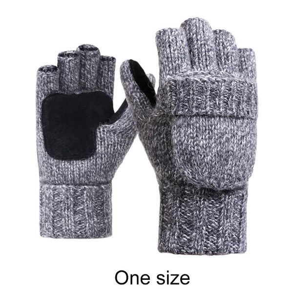 

wool gloves mittens winter warm knitted convertible flap cover w8ee cycling, Black