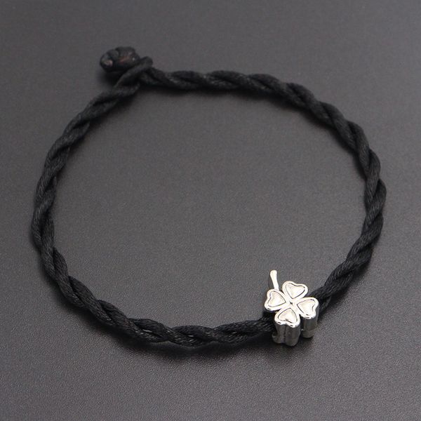 

four-leaf clover love heart beads 4mm red thread string bracelet, Golden;silver