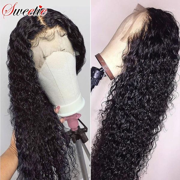 

lace front curly human hair wigs with baby 30inch 13*4 4*4 remy closure for women pre-plucked 150% density1, Black;brown