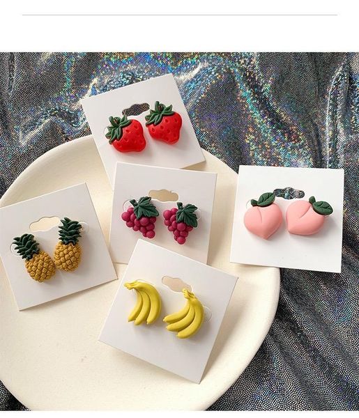 

stud earrings for women 2021 cute fruit party three-dimensional strawberry pineapple girls heart jewelry wholesale, Golden;silver