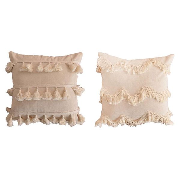 

pillow case 2x cushion cover plush with tassels cute moroccan style pillowcase lace home sofa decoration -bell & wave