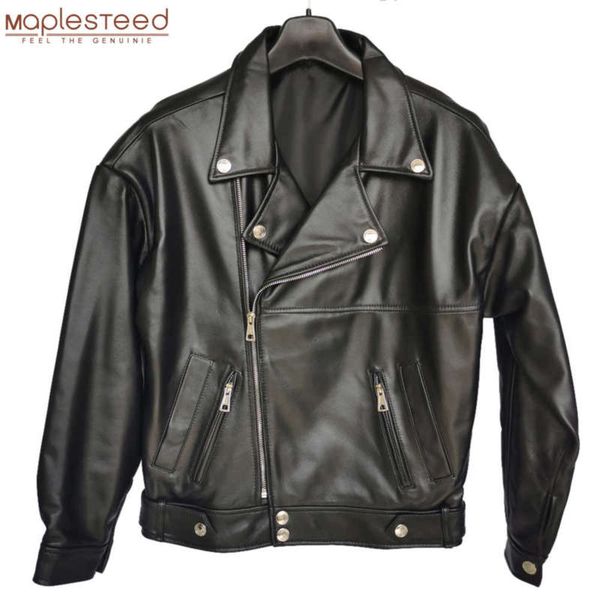 

maplesteed women genuine leather jacket soft 100% natural sheepskin drop-shoudler loose oversize bust 110-126cm m487 210929, Black