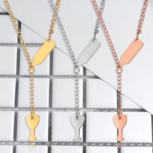 

pendant necklaces party jewelry red wine cup love men women bottle glass chain charm yt48, Silver