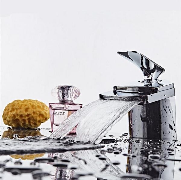 

bathroom sink faucets single hole basin faucet and cold, brass short style waterfall, copper wash mixer