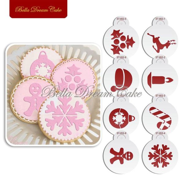 

baking moulds 8pc merry christmas gift socks design cookies stencil coffee template stencils fondant sugarcraft cake decorating tools bakewa