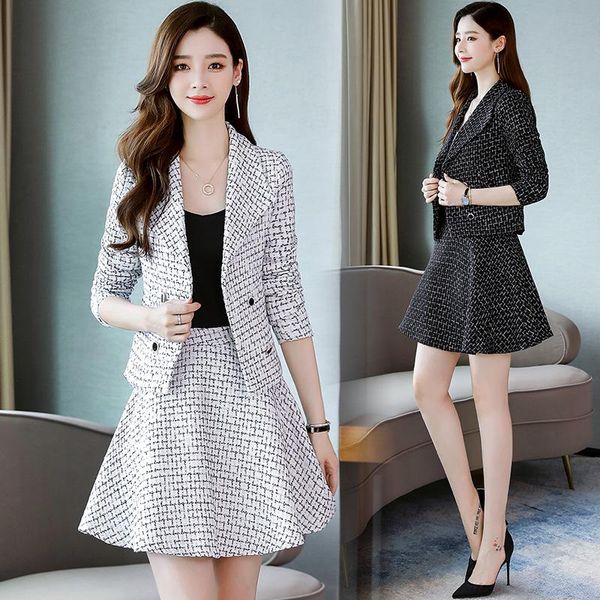 

two piece dress autumn ladies suit skirt female fashion temperament was thin european and american style two-piece 2 set, White