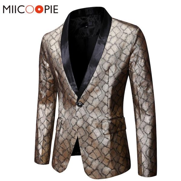 

men's suits & blazers 2021 mens wedding party shawl collar jackets one button snake skin printed costume homme brand golden men fashion, White;black