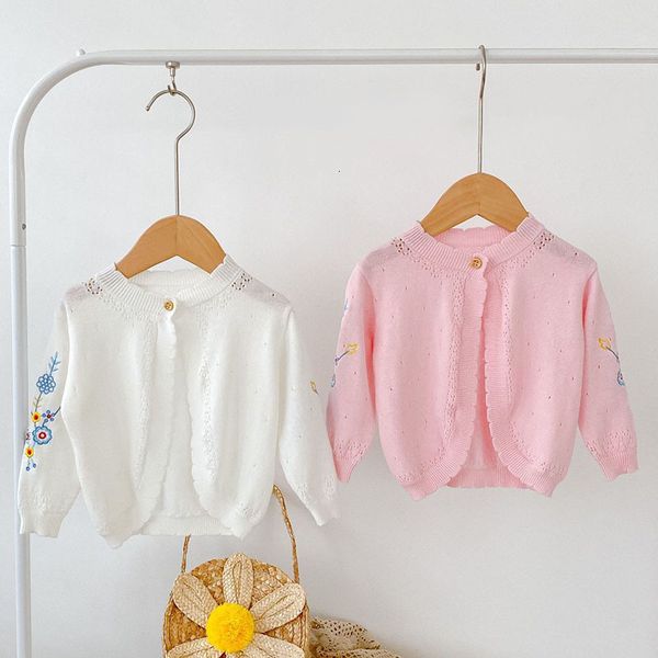 

girls sweet embroidery cardigan coat clothing summer baby girls long sleeve knit coat children kids girls sunscreen coats, Blue;gray