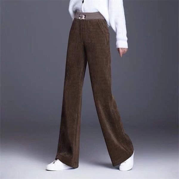 

corduroy wide leg pants women fall winter casual high waist warm loose straight female thicken velvet flare trousers 210522, Black;white