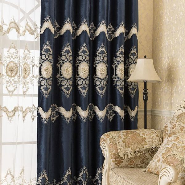 

simple thick embroidered yarn high-end curtains embossed blackout for living dining room bedroom curtain & drapes