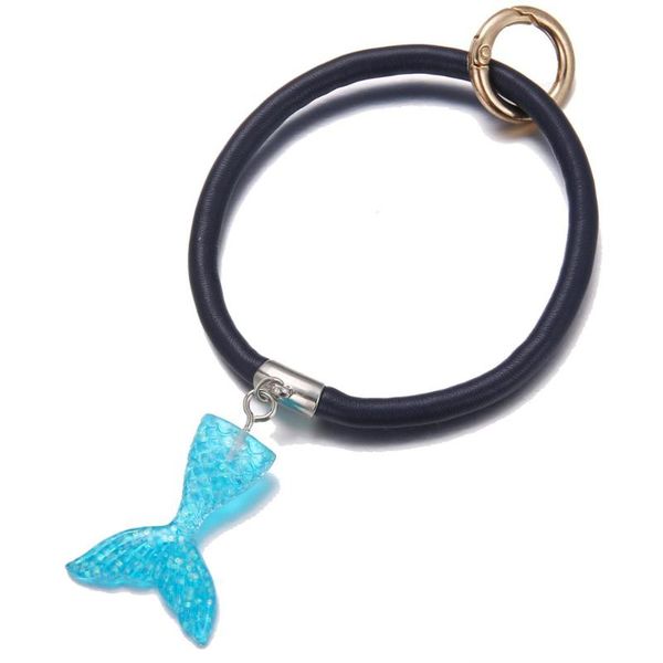 

keychains 1pc arrival pu leather bracelet keychain wristlet mermaid round fob holder key chain with o ring wrist, Silver