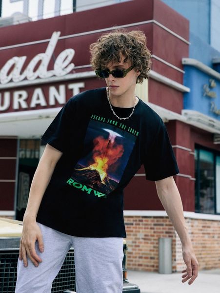 

romwe guys volcano letter graphic tee c5uv#, White;black