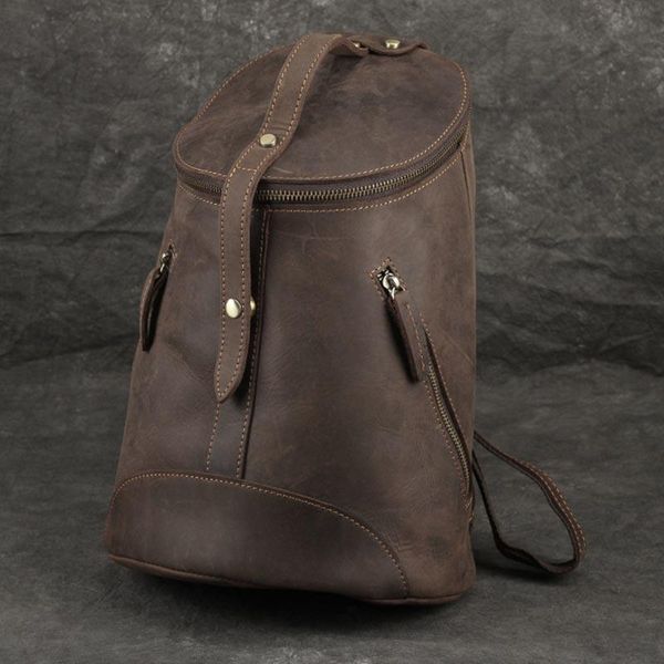 

backpack luufan crazy horse genuine leather men vintage zipper bucket rucksack big capacity travel bag school