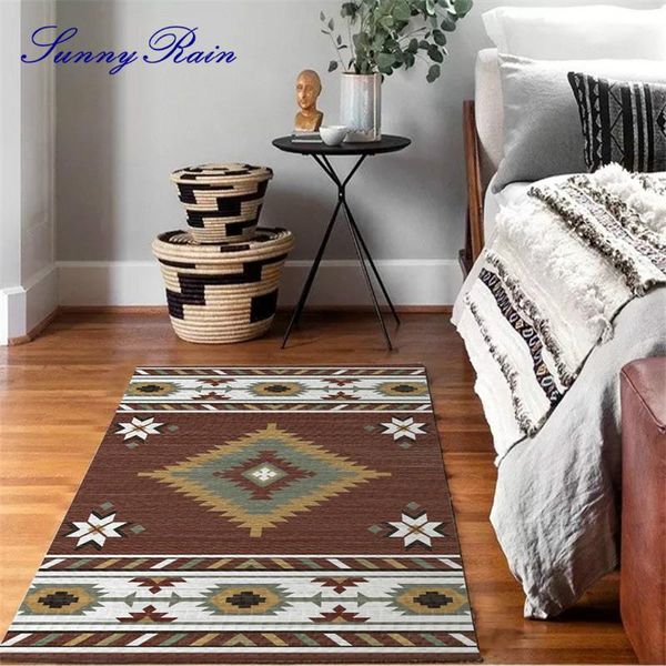 

sunnyrain 1-piece fleece print bohemia rug for living room area bedroom kitchen rugs washable carpets
