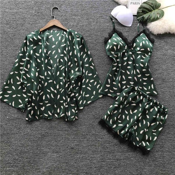 

women's shorts ice with pad nightdress camisole robe 3 pcs set woman lace pajamas 4882, White;black
