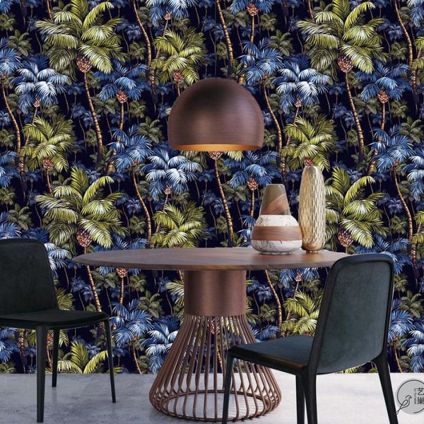 

wallpapers american mural hand-painted retro wallpaper palm tree leaf tropical plant living room bedroom dining custom size